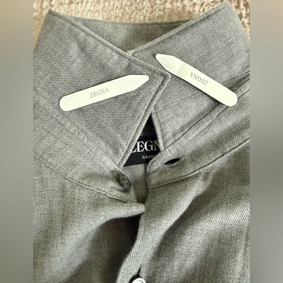 EUC 💎 ZEGNA Cashco Premium Cotton-Cashmere Shirt Gray Long Sleeve Luxury M - Picture 4 of 11
